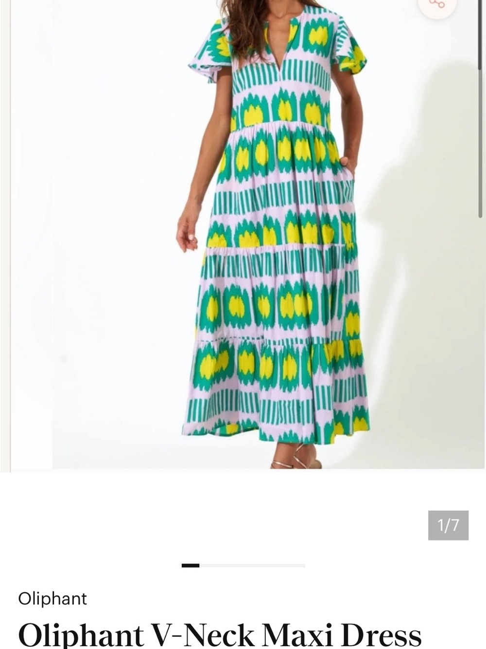 Oliphant Green & Yellow Ikat-Print V-Neck Maxi Dress